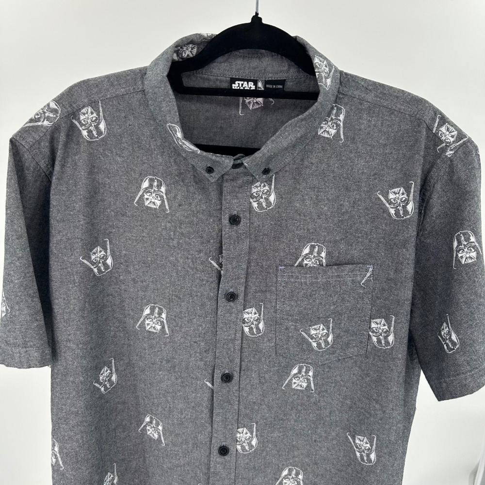 Star Wars Mens Darth Vader Button Down Shirt Gray Short Sleeve Pocket XL